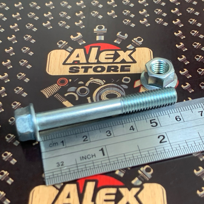 BAUT TOPI M8x60+MUR BAUT FLANGE BOLT KUNCI 12/BAUT TOPI M8x60 PANJANG 6 CM/BAUT FLANGE BOLT M8x6+MUR