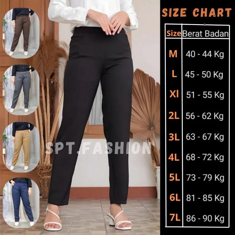 Celana Kerja Wanita Kantor Pinggang Karet Highwaist Melar Premium Jumbo - Celana Bahan Wanita Big Si