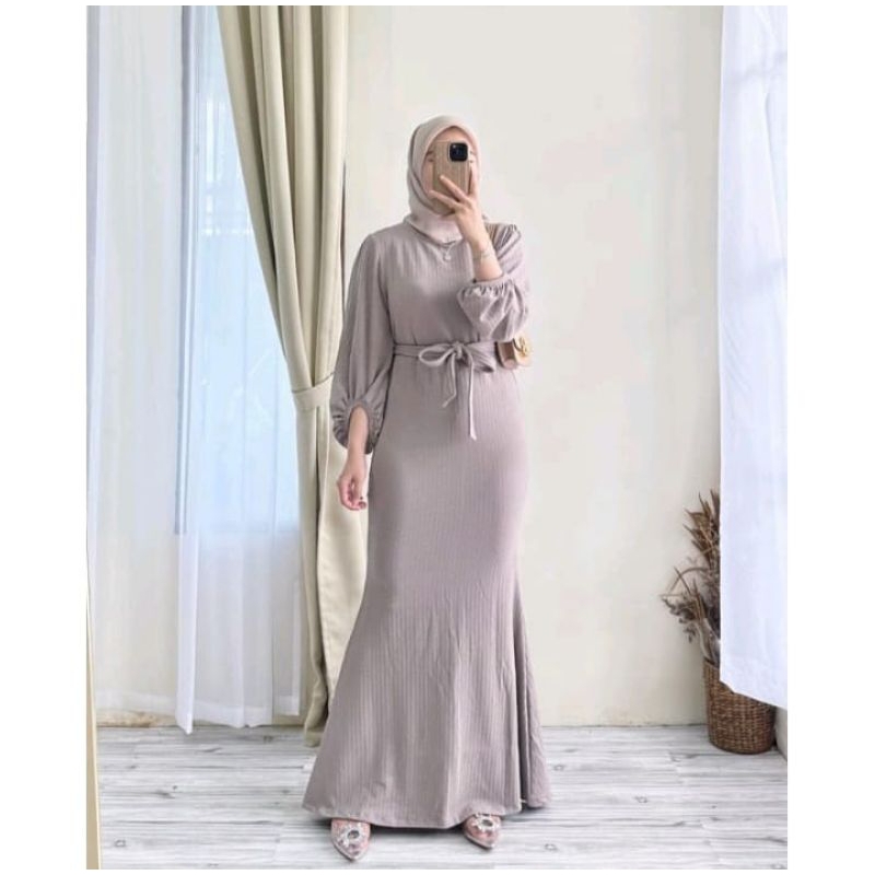 Gamis Maxy Mermaid Knit Premium Tebal-Gamis jumbo 80kg-Gamis Model Duyung
