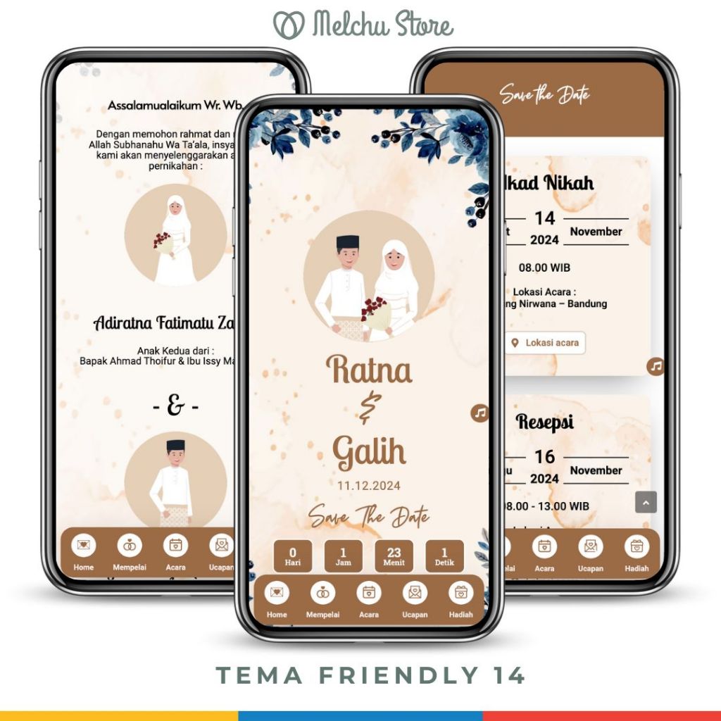 Undangan Pernikahan Digital Website Tanpa Foto Tema Friendly 14 Animasi Kartun Link WA Elegan