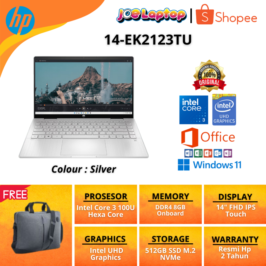 HP Flipbook Pavilion x360 Convert 14-EK2123TU Silver Core 3 100U Win11 OHS
