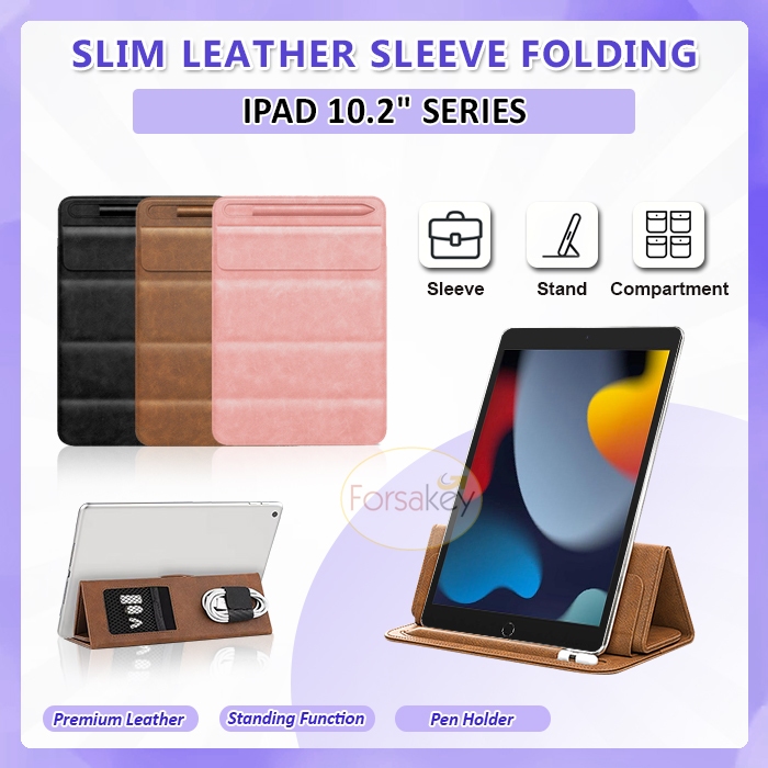 iPad Generasi 7 8 9 7th 8th 9th Gen Generation 10.2" 10,2 Inch 2in1 Leather Sleeve Stand Pouch Bag S