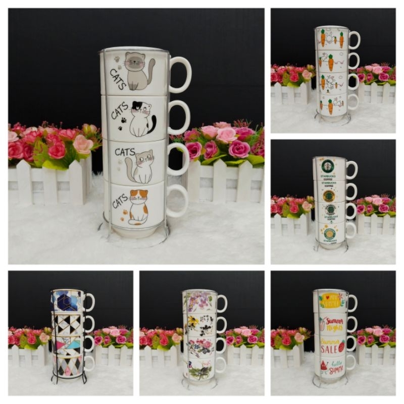 Mug / Gelas Keramik 4 Susun Medium