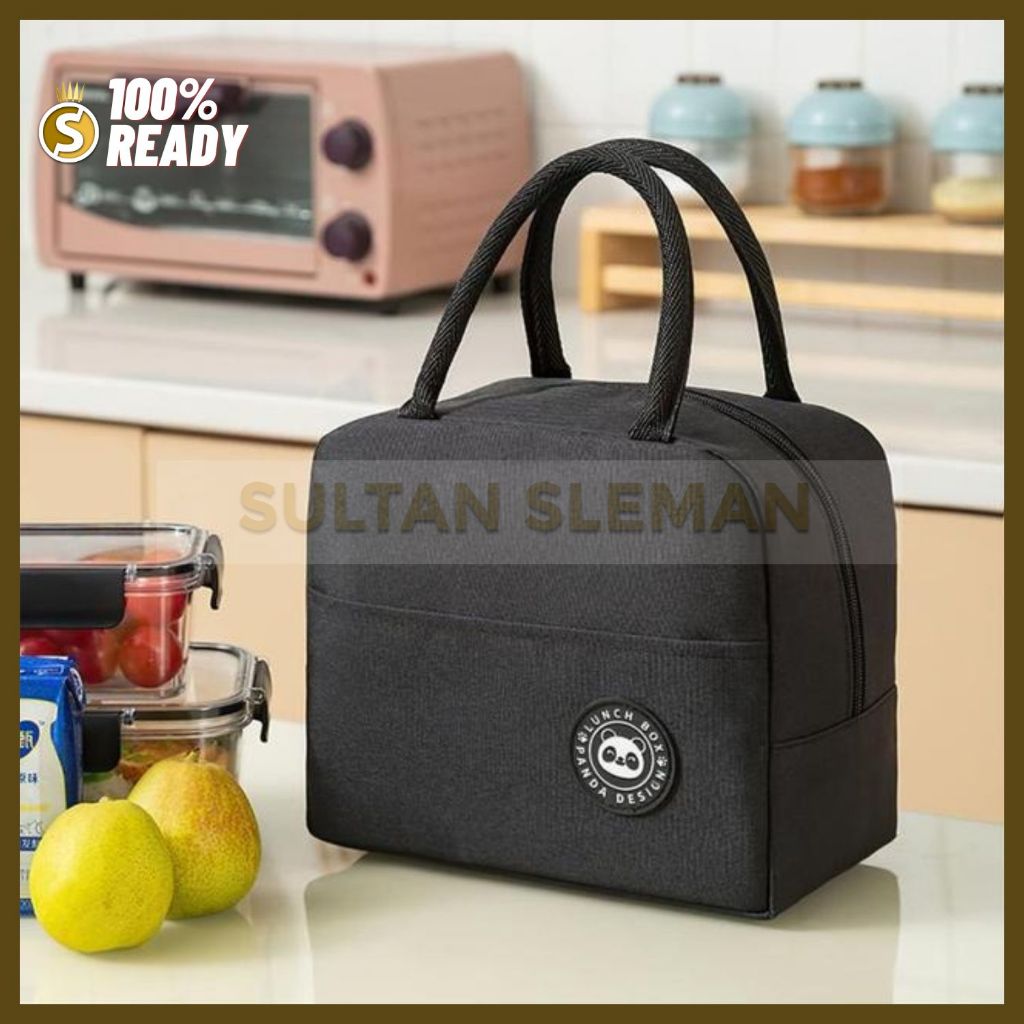 Tas Bekal Makanan Tahan Panas  -Hitam / Tas Bekal Makanan Anti Air Makanan Bento Elegan Aluminium