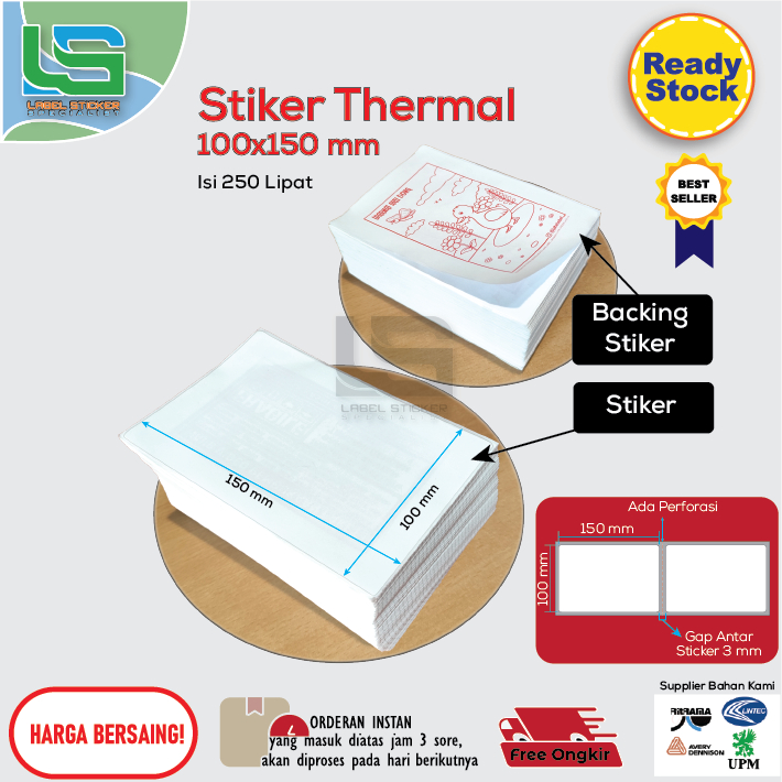

LABEL STIKER THERMAL 100X150 MM ISI 250 PCS STIKER PRINT RESI A6 100X150 THERMAL ISI 250 PCS