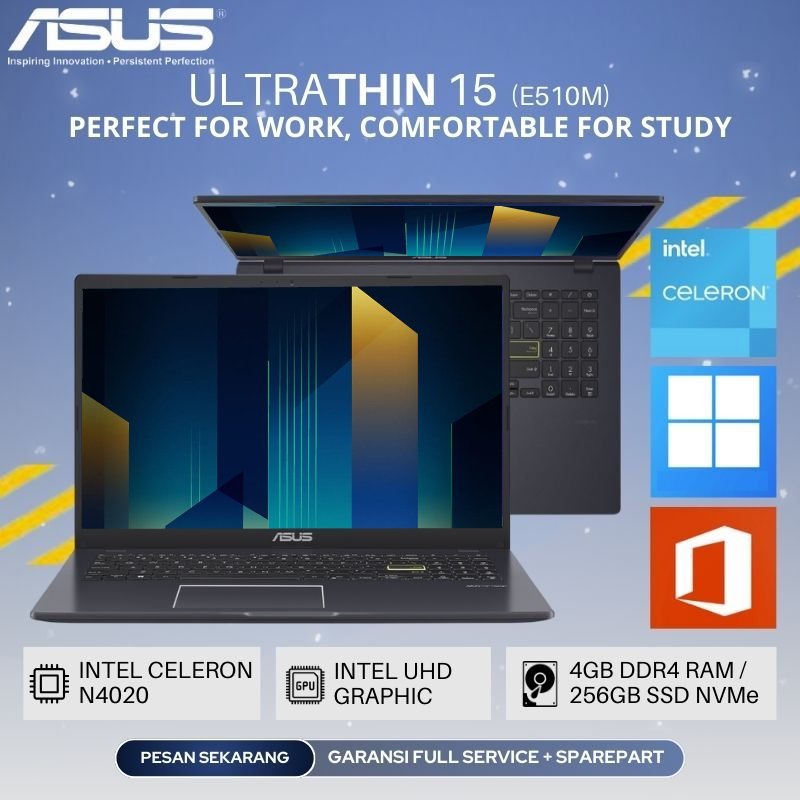 SALE Laptop Asus E510MA-U583 Celeron N4020 ram 4gb ssd 256gb 15,6 inch 3 jutaan - Black