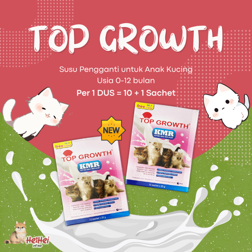 Susu Kucing TOP GROWTH 1 BOX ISI 10 - Susu Anak Bayi Kucing - Susu Pengganti Induk Kucing