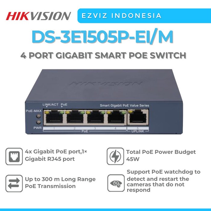 HIKVISION DS-3E1505P-EI/M 4 Port Gigabit Smart POE Switch