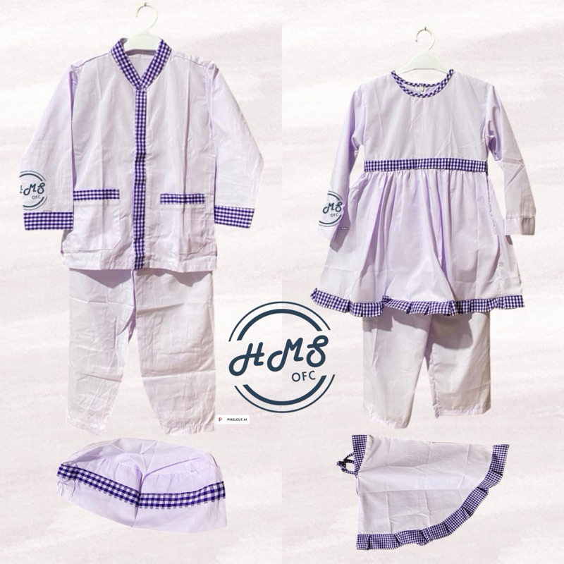Baju seragam muslim TK/manasik putih kotak biru catur