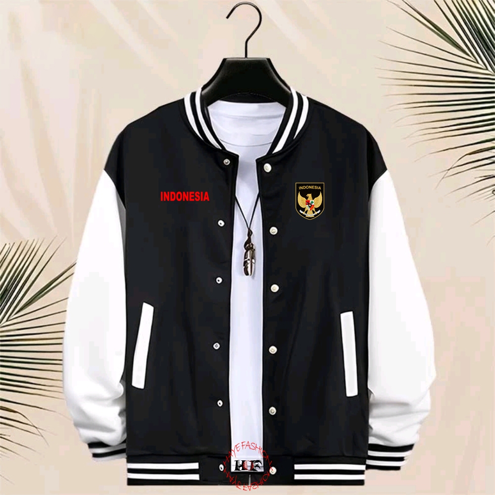 Haye Fashion - Unisex Jacket Baseball Kancing Indonesia Garuda 02  Merah Jacket Resleting Varsity