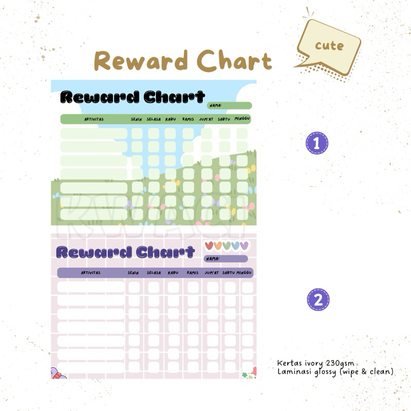 

Reward Chart harian anak wipe and clean free stiker