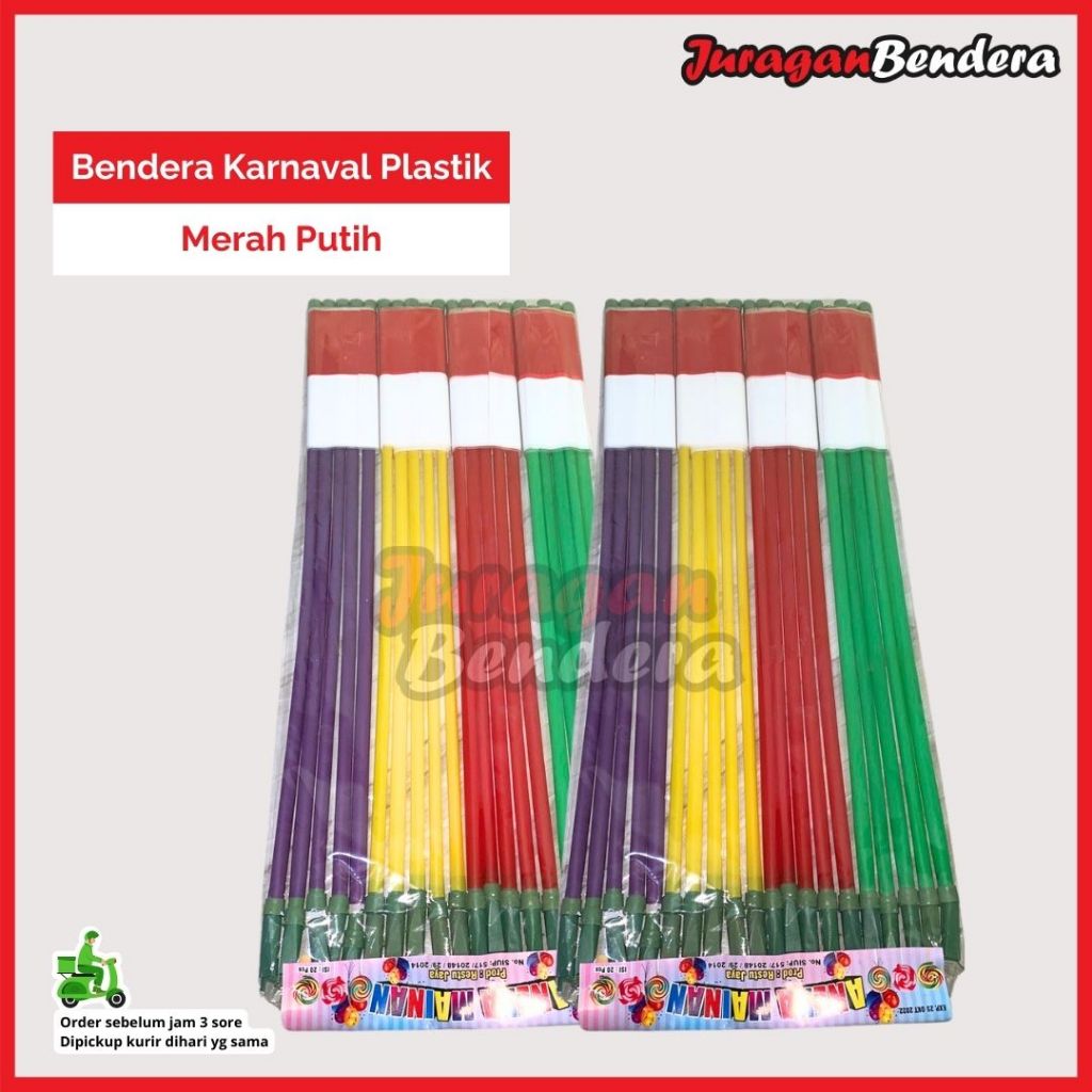 Bendera Merah Putih Karnaval Plastik| Bendera Gagang Indonesia | Bendera Stik Merah Putih | Bendera 