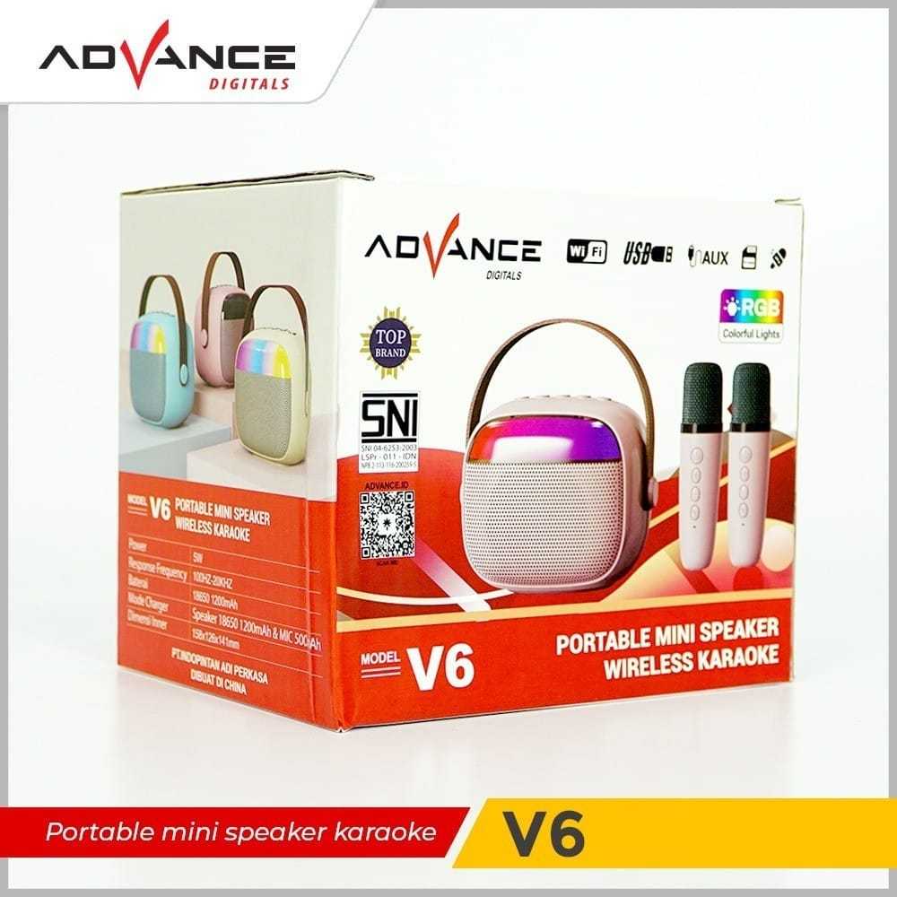 Advance V6 Mini Speaker Bluetooth Karaoke With 2 Mic RGB Hi-Fi Sound Portable Speaker Garansi Resmi