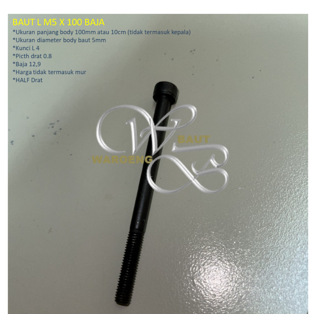 Baut L M5X100 MM / BAUT L BAJA M5 X 100 KUNCI L4 L 4 DRAT 8 / BAUT L M5 PANJNG 10CM 10 cm  Kunci L4 