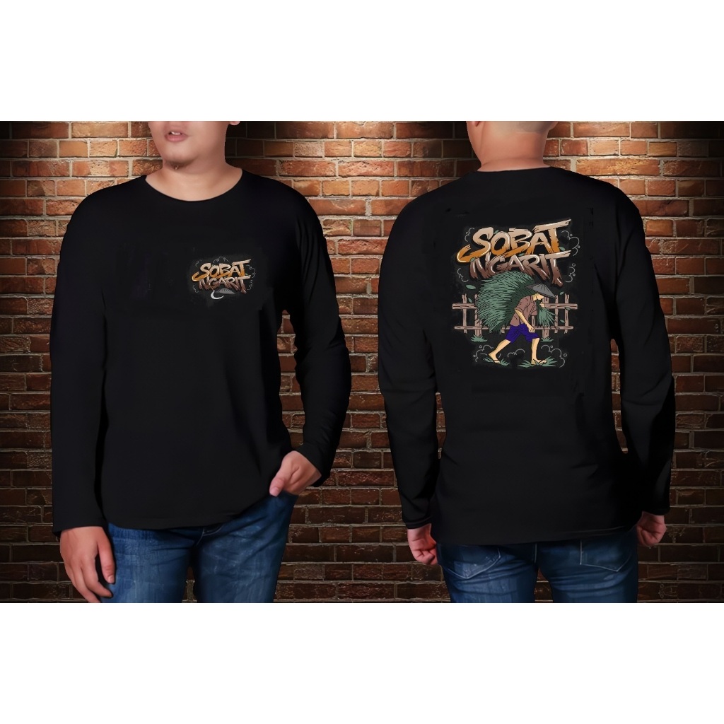 Kaos Sobat Ngarit Petani Cokelat Lengan Panjang/Kaos Pria/Oblong Dewasa