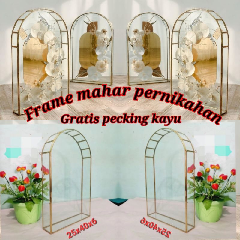 gratis pcking kayu glass dome frame mahar pernikahan 25x40x6