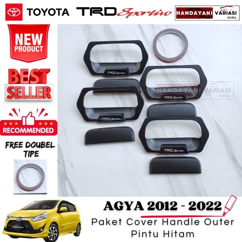 Paket Cover Handle Outer Pintu Mobil Toyota Agya 2013 2022 Hitam TRD Sportivo
