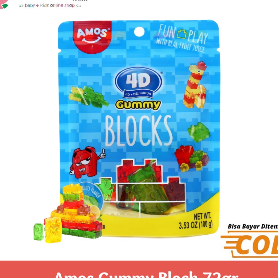 

SUPERRR DISKOONNN Amos Gummy Candy Blocks 72gr Permen Lunak Permen Jelly 4D Bentuk Balok