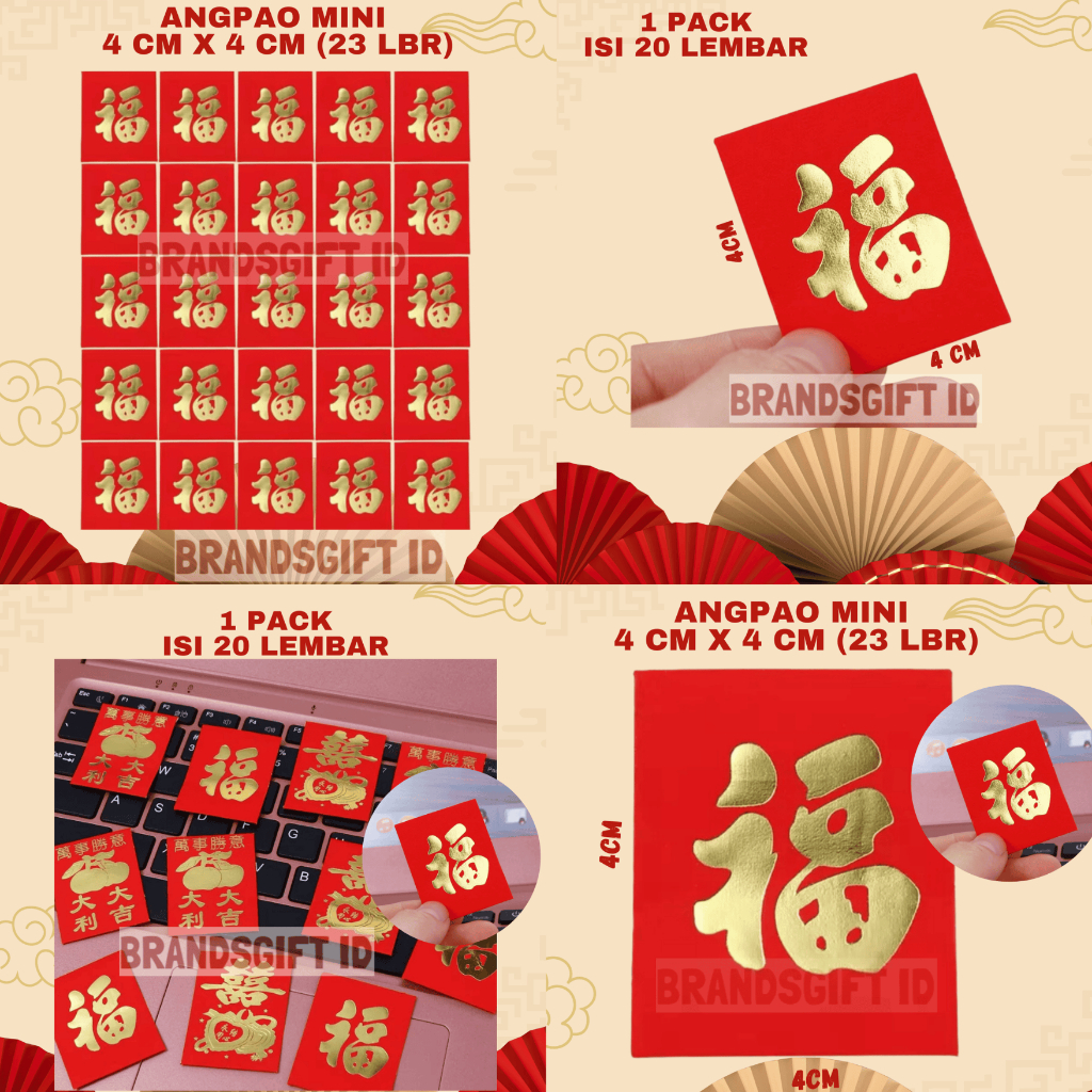 

Premium Angpao Fuk Mini 4 x4 cm Isi 30pcs - Hongbao Fu Emas Amplop Imlek