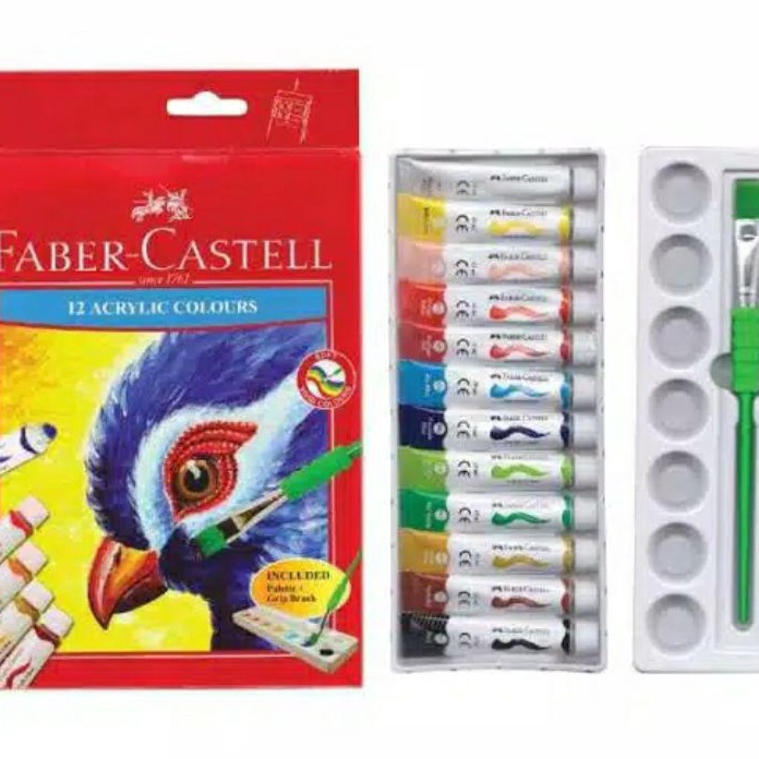 

KI3 Faber Castell Acrylic Colour Tube set 12 Cat Akrilik 12 warna Free Kuas dan Pallet