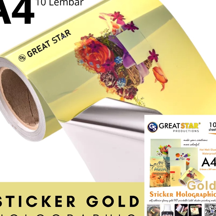 

KP8 STICKER GOLD HOLOGRAFIC WATER PROFF A41 LEMBAR