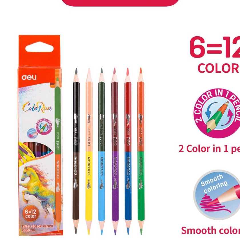 

berkualitas Deli Pensil Dual Warna 612 Warna lead pensil untuk hasil warna yang halus EC