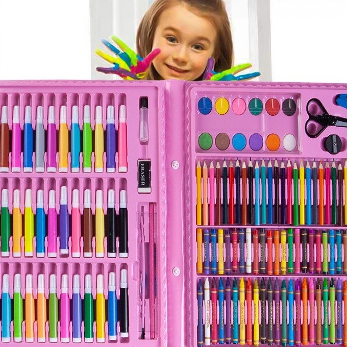 

FG2 HOME FURNISH Krayon Anak Set Koper 15 in 1 Full Alat Melukis Mewarnai