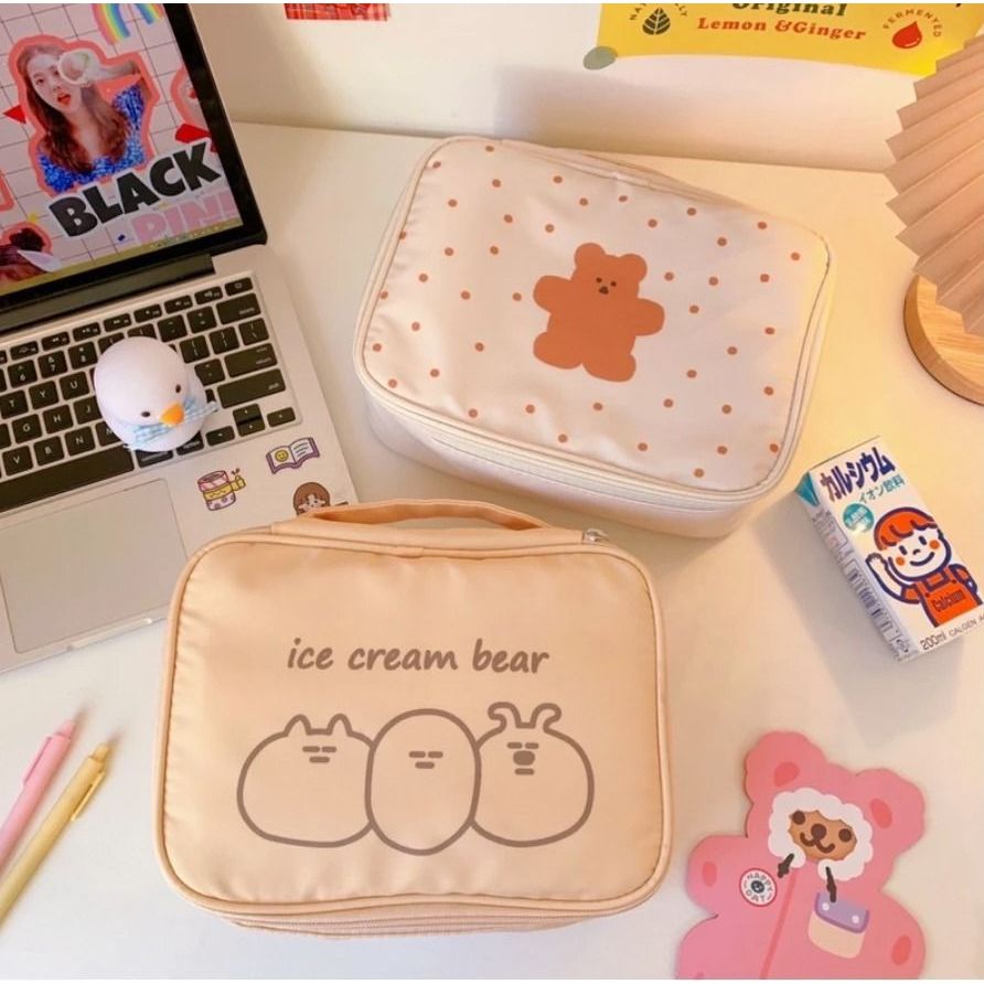 PREMIUM KOREAN MAKEUP POUCH BAG / TAS KOSMETIK KAIN/ POUCH KARAKTER LUCU SERBAGUNA/ TAS SKINCARE TRA