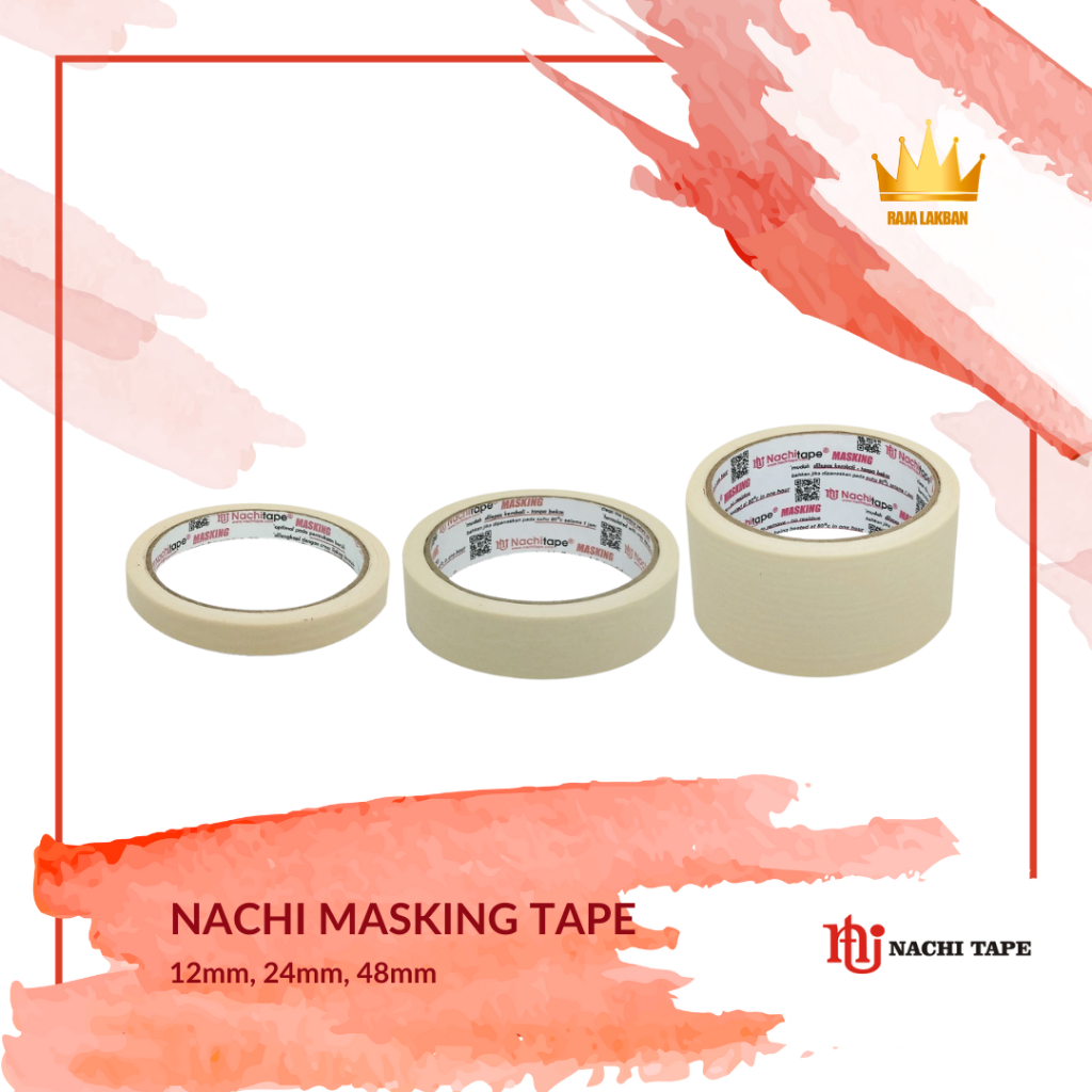 

Lakban Kertas Masking Tape Nachi 0.5 Inch 12mm, 1 inch 24mm, 2 inch 48mm 20 Yard - Dus