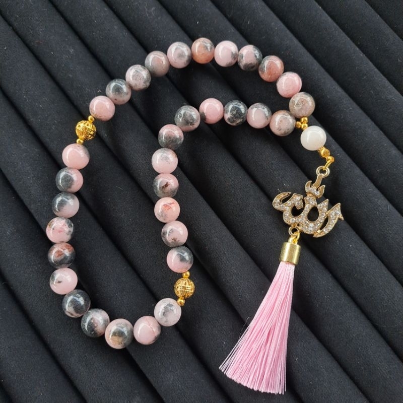 TASBIH BATU ALAM RED BORNEO JUMBO 10MM / 33BUTIR / LAFADZ ALLAH RUMBAI