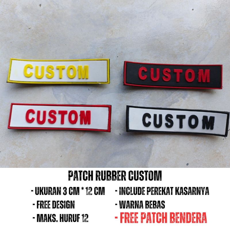 CUSTOM Patch rubber / Karet Nama / Jabatan Perekat 3cm*12cm