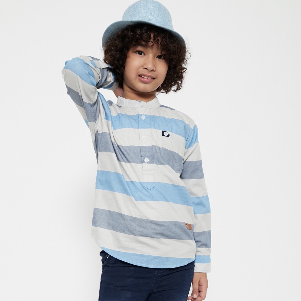 ready M231 Kemeja Anak Laki Laki Kerah Shanghai Panjang Biru 59C