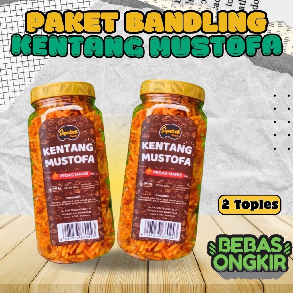 

PAKET BANDLING Cemilan Kentang Mustofa Sipetek Crispy Rasa Pedas Balado Renyah Bumbu Cikruh Isi 2Pcs