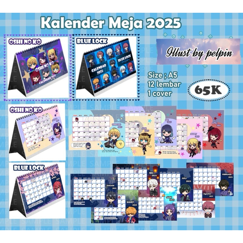 

kalender duduk calendar anime oshi no ko / my favorite idol / bluelock blue lock kalender meja 2025