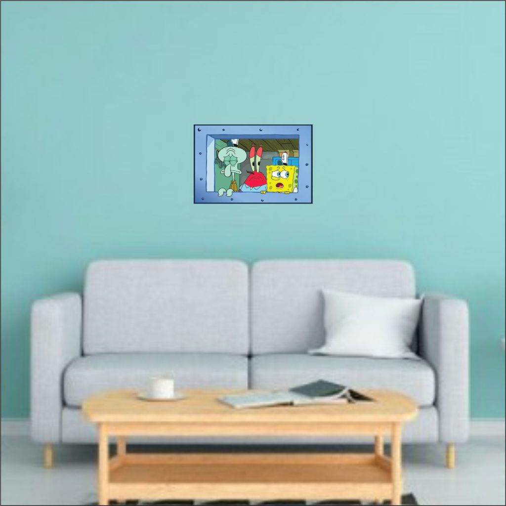 Poster Jendela Krusty Krab - Stiker Tembok Kamar - Stiker Spongebob