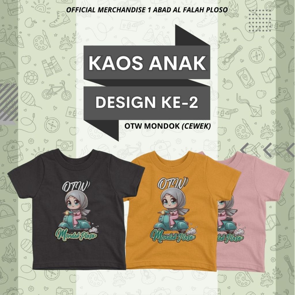 KAOS ANAK DESAIN 2 MERCHANDISE RESMI 1 ABAD AL FALAH PLOSO /AL SIZE/ SHORT/ LONG/ FREE STIKER & SERT
