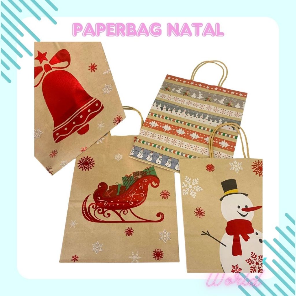 

Papperbag Natal 27x21 cm Tas Papper Bag Besar Merry Christmas Lonceng Santa Papperbag Coklat Motif Santa Gift Bag Tema Natal