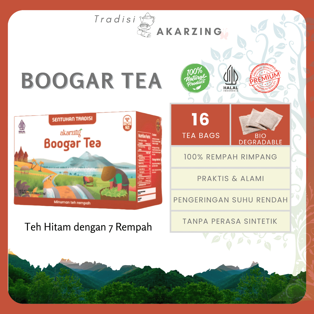 

Akarzing Teh 7 Rempah Boogar tea 16 tea bag I Teh Rempah Herbal I Teh Detox Diet Sehat