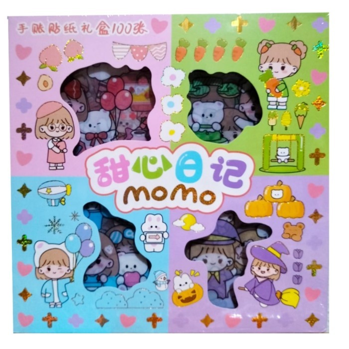 

Sticker Momo 1 pack isi 100 Lembar Pcs Stiker Box Momo Stiker Motif Kartun Korea Lucu Anti Air Dekorasi DIY