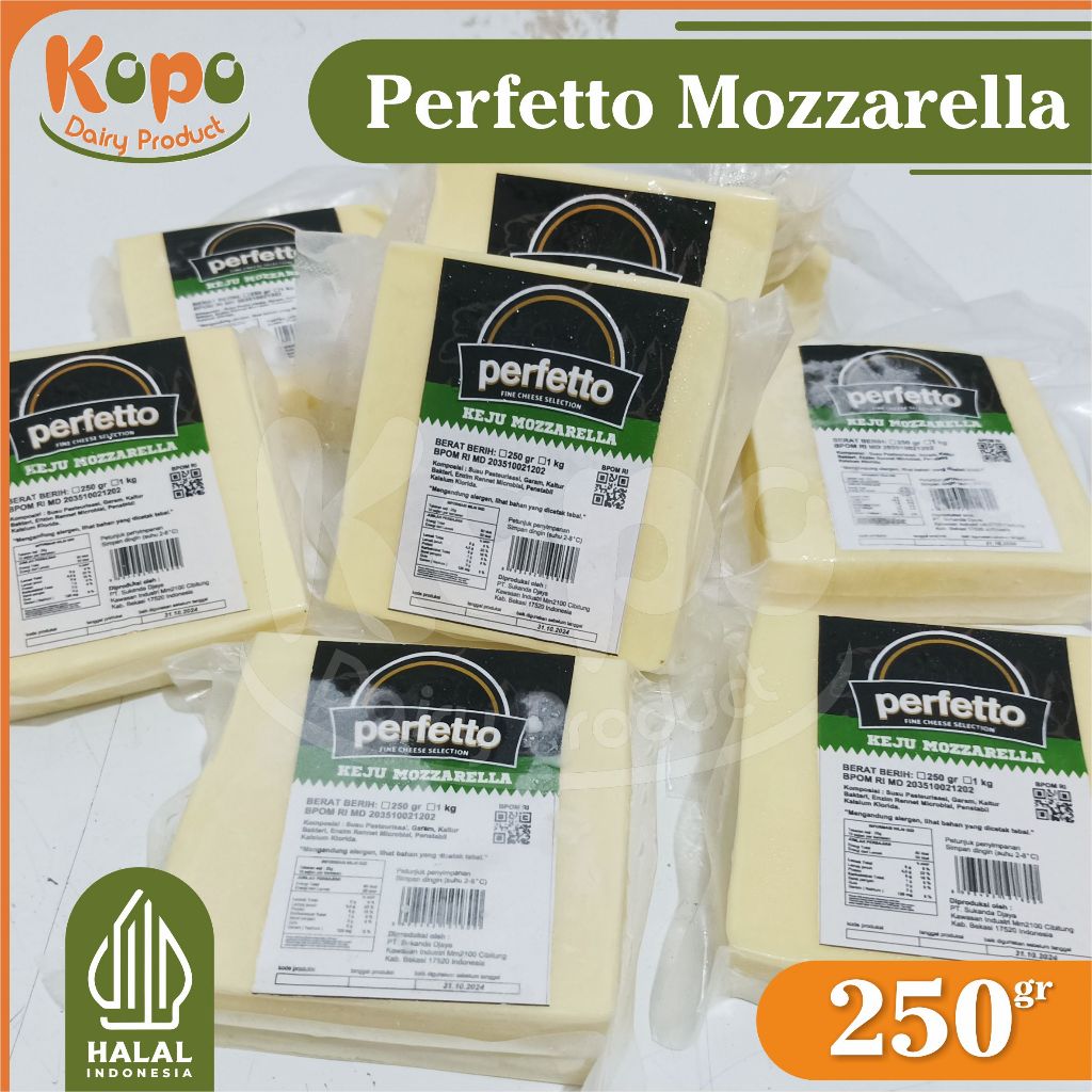 

Keju Mozzarella Perfetto - Mozzarella Chesse Perfetto (250gr) - Halal New EXP