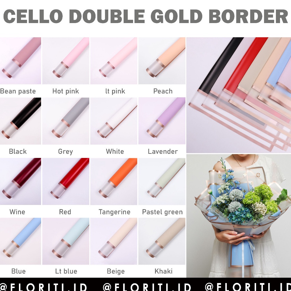

Best Deals 2 Lembar Kertas Buket Cellophane Double Gold Border Flower Wrapping
