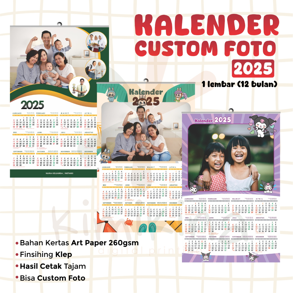 

KALENDER 2025 CUSTOM FOTO /1 LEMBAR / 2 LEMBAR / 4 LEMBAR / 6 LEMBAR KALENDER SEKOLAH / PERUSAHAAN / OLSHOP