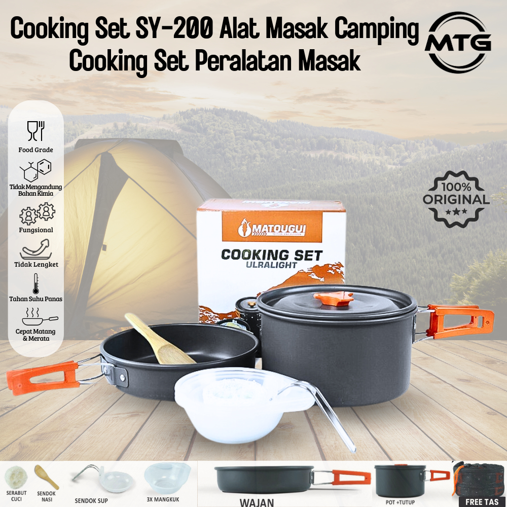 MTG Cooking Set Panci SY-200 Alat Masak Camping Cooking Set Peralatan Masak Buat Anak Kos &Traveler