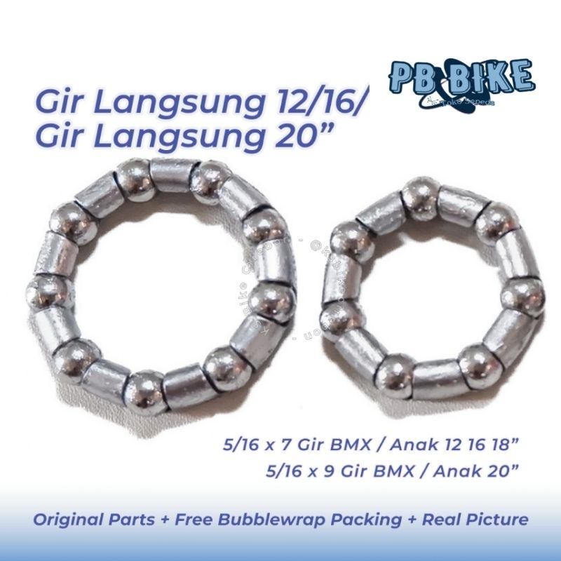 Gotri 5/16x7 dan 5/16x9 Sarangan Pelor Gir Tengah Langsungan Sepeda 12 16 18 20 bmx mini