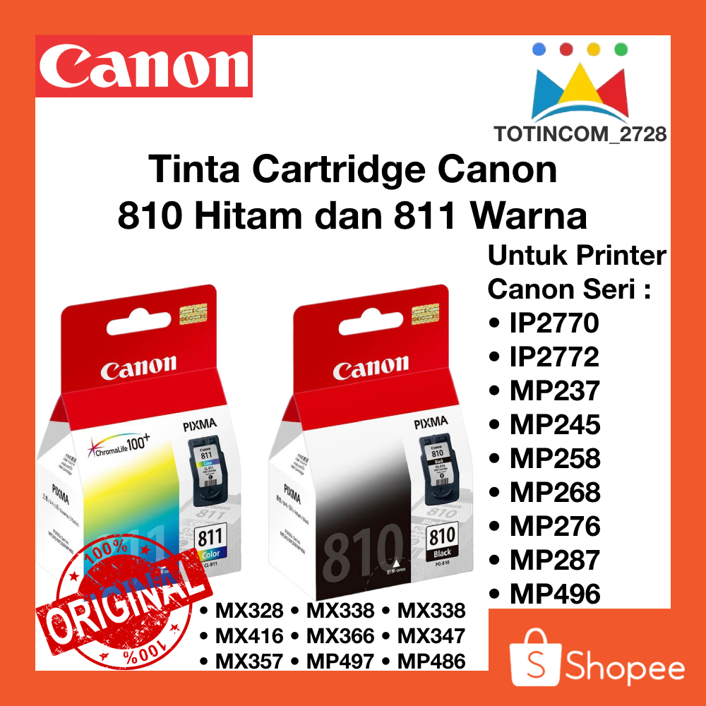 Tinta 810 Hitam Cartridge Original Canon 811 Color Mp287 Ip2770