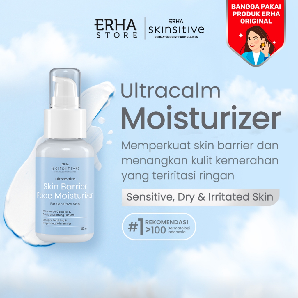 ERHA Skinsitive Ultracalm Skin Barrier Moisturizer 80ml - Pelembap Wajah Sensitif & Aman untuk Semua