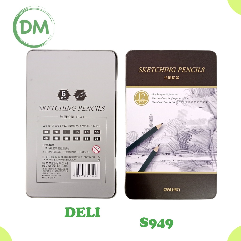 

12 pcs Pensil gambar sketsa set lengkap DELI PS DELI S949 2H H HB 2B 3B 3H 4B 5B 6B 7B 8B 9B Charcoal Pensil Set