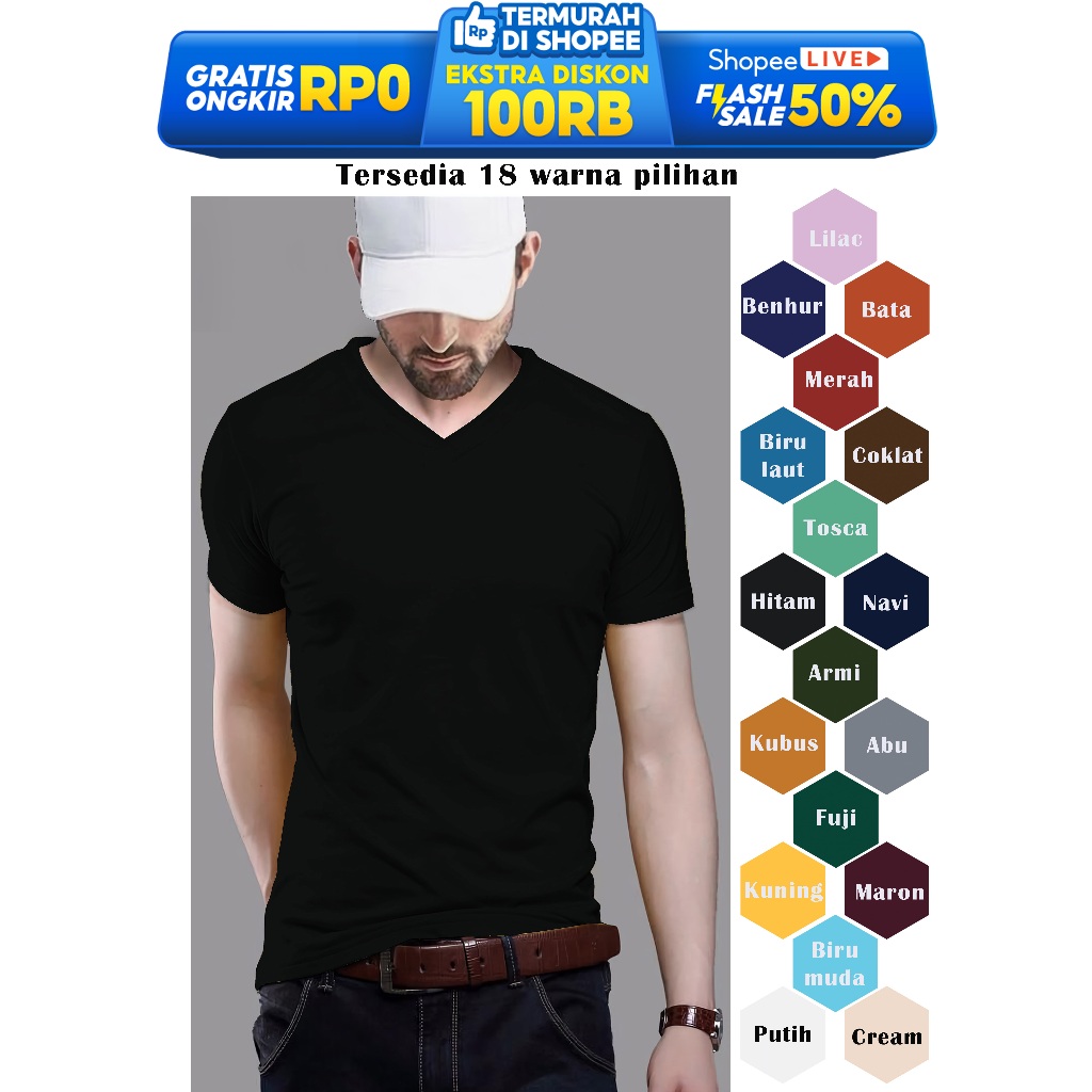 Kaos Oblong Lengan pendek murah V-neck Pria/Wanita Bahan Pe 24s Soft Sablon Digital yang berkualitas