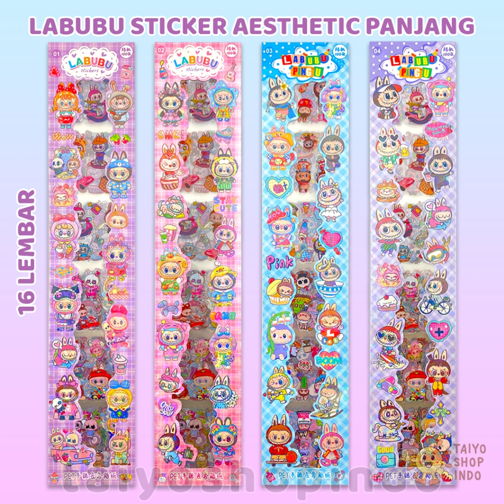 

TAIYO Labubu Sticker Aesthetic Panjang 6x36cm 2D Stiker Pack Isi 16 Lembar Premium Waterproof Deco