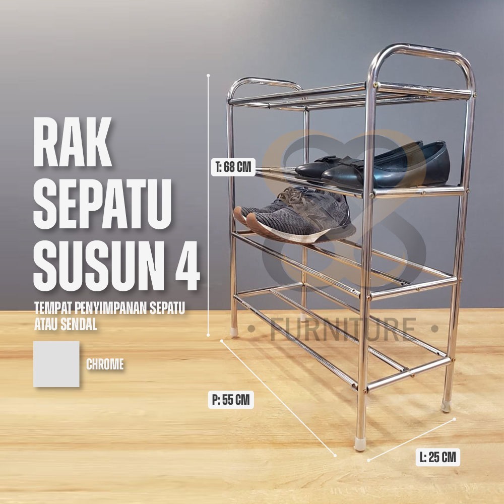 RAK SEPATU / RAK SEPATU SERBAGUNA SUSUN 4 / RAK SERBAGUNA STAINLESS SUSUN 4